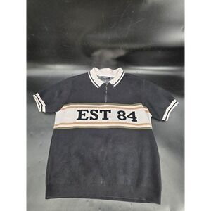 Forever 21 Striped EST 84 Polo Shirt Black Size XXL